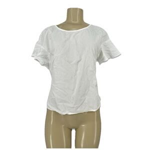 Maeve Side 6 Women White Pullover Top Blouse Flare Short Sleeve Round Neck 40-7